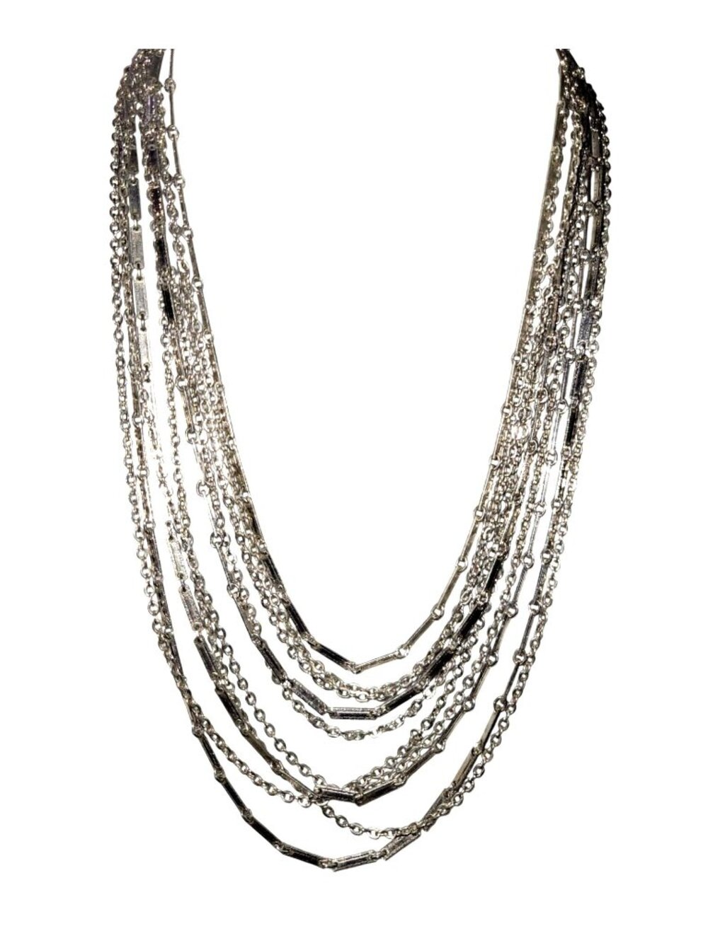 SARAH COVENTRY Cascading Multi-Strand Silver-Tone Necklace 1970's Statement
